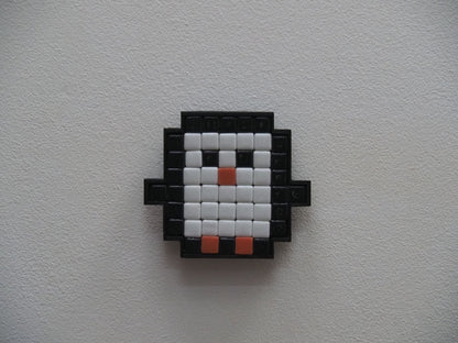 Pixelated penguin design on a white background
